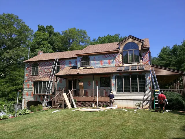 Home wrapped in house wrap ahead of new siding