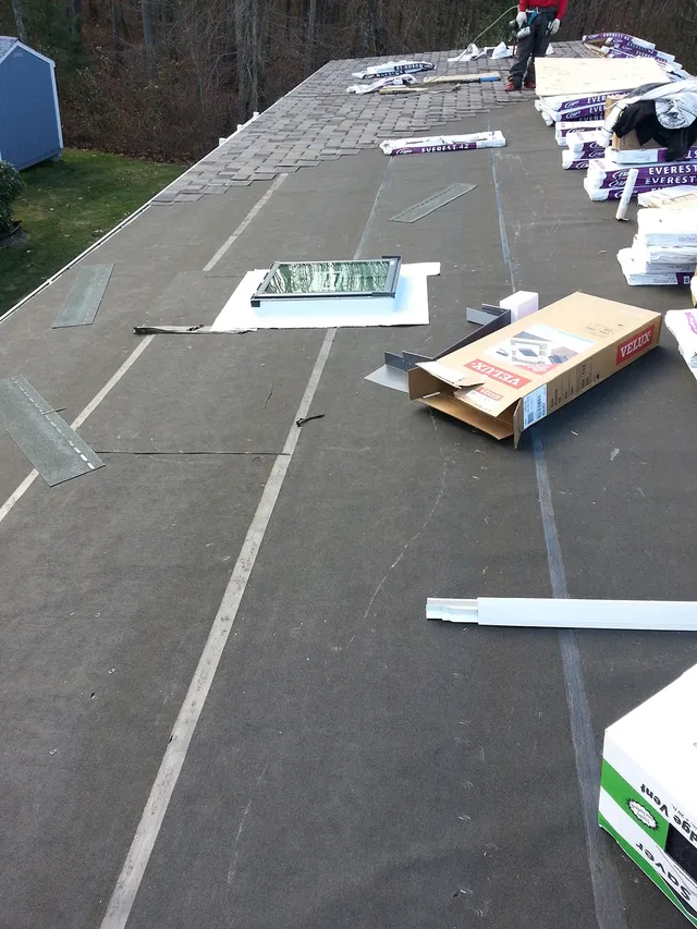 Roof underlayment installed around a skylight opening