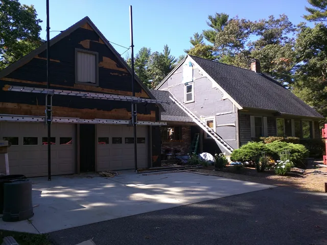 Garage and gable with old siding removed